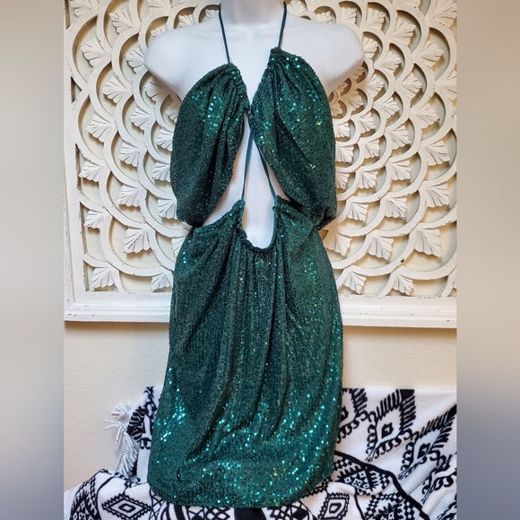 Fashion Nova 3X Endless Nights Sequipn Mini Dress NWT Hunter Green Mermaid - Picture 7 of 14